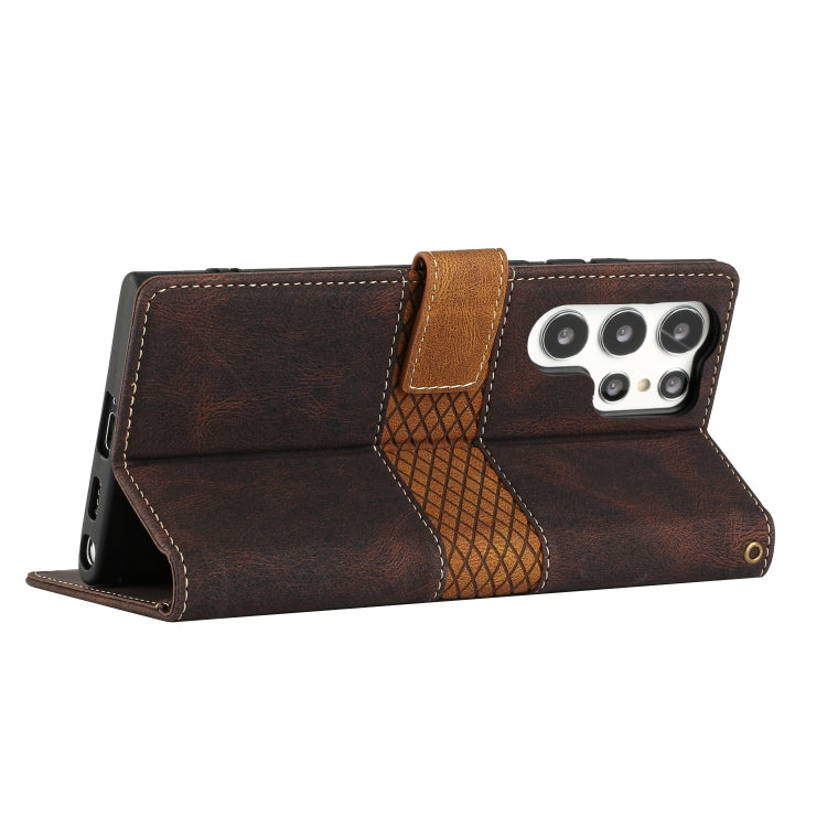 For Samsung Galaxy S25 Ultra 5G Grid Stitching Leather Phone Case with Lanyard(Brown) - Galaxy S25 Ultra 5G Cases by PMC Jewellery | Online Shopping South Africa | PMC Jewellery | Buy Now Pay Later Mobicred