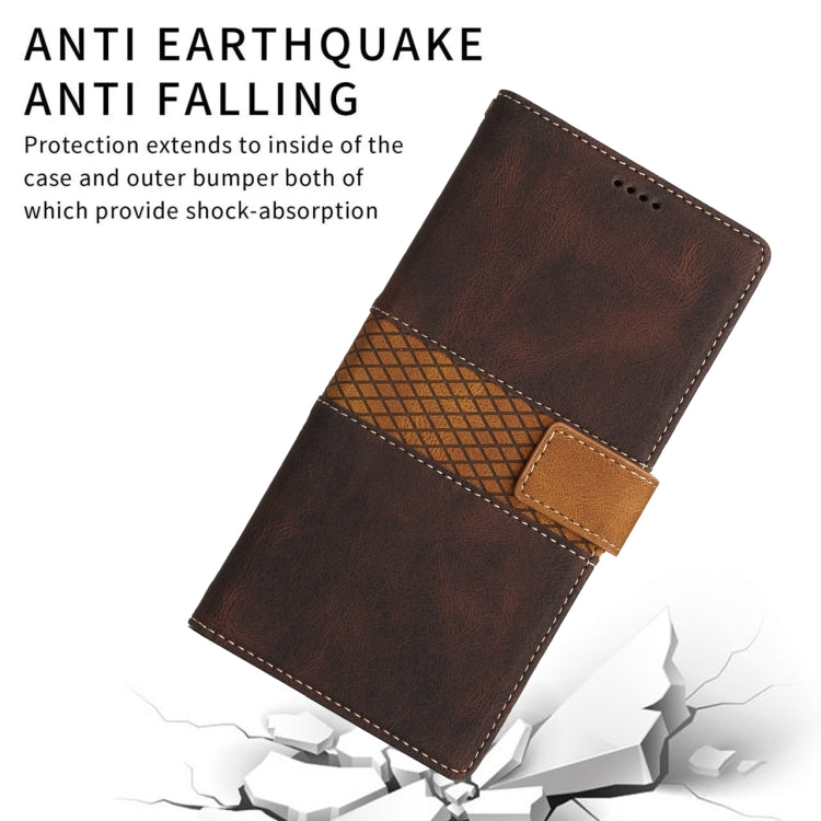 For Samsung Galaxy S25 Ultra 5G Grid Stitching Leather Phone Case with Lanyard(Brown) - Galaxy S25 Ultra 5G Cases by PMC Jewellery | Online Shopping South Africa | PMC Jewellery | Buy Now Pay Later Mobicred