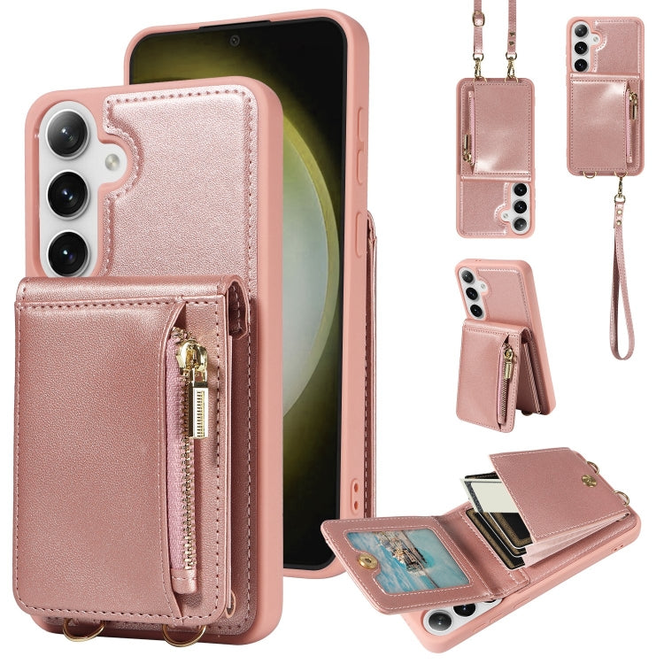 For Samsung Galaxy S25+ 5G Crossbody Lanyard Zipper Wallet Leather Phone Case(Rose Gold) - Galaxy S25+ 5G Cases by PMC Jewellery | Online Shopping South Africa | PMC Jewellery | Buy Now Pay Later Mobicred