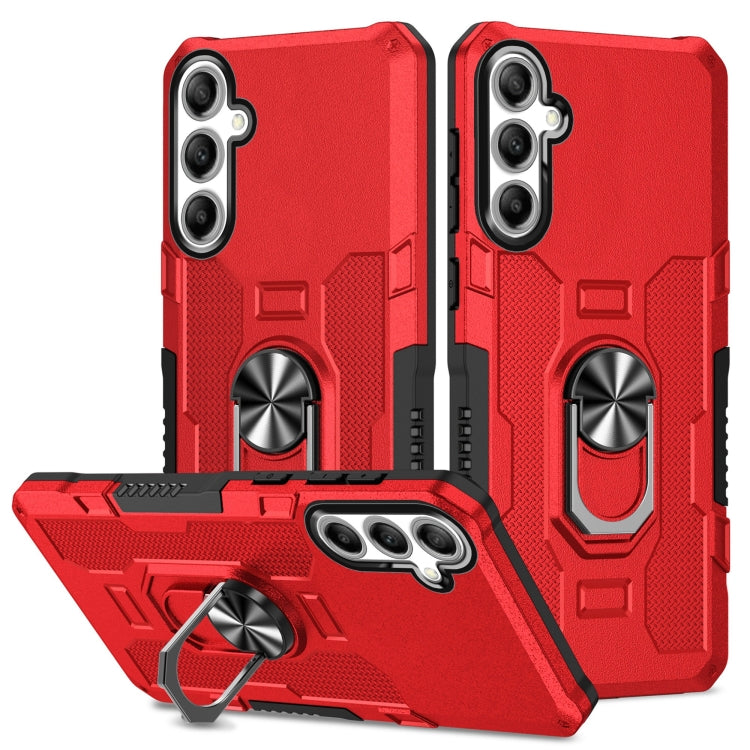 For Samsung Galaxy S25 5G Ring Holder Armor Hybrid Phone Case(Red) - Galaxy S25 5G Cases by PMC Jewellery | Online Shopping South Africa | PMC Jewellery | Buy Now Pay Later Mobicred