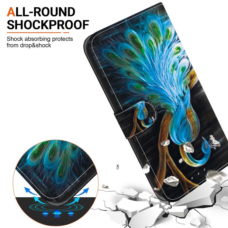 For iPhone 16e Crystal Texture Colored Drawing Leather Phone Case(Peacock) - iPhone 16e Cases by PMC TechLife | Online Shopping South Africa | PMC TechLife | Buy Now Pay Later Mobicred