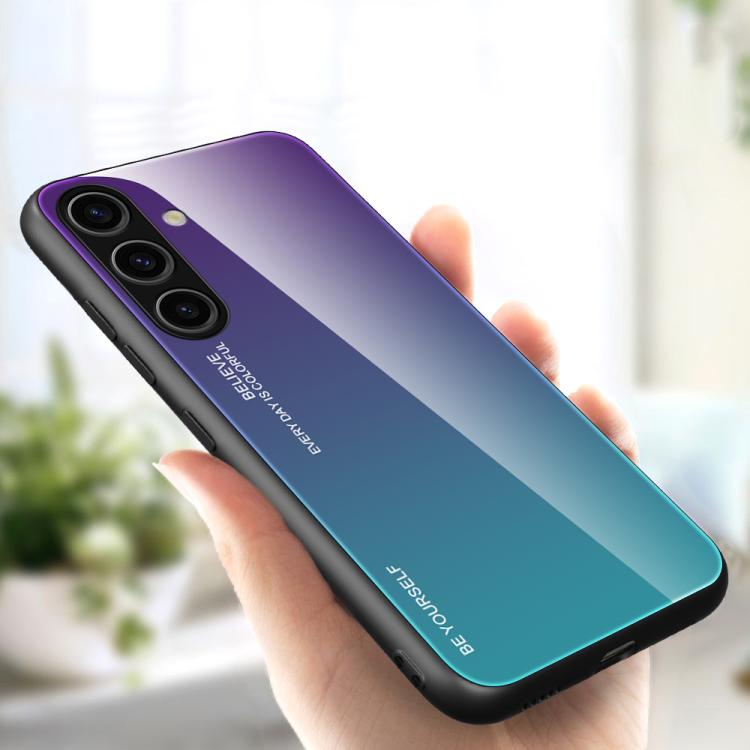 For Samsung Galaxy S25 5G Gradient Color Glass Phone Case(Aurora Blue) - free shipping - PMC Jewellery - Order now!