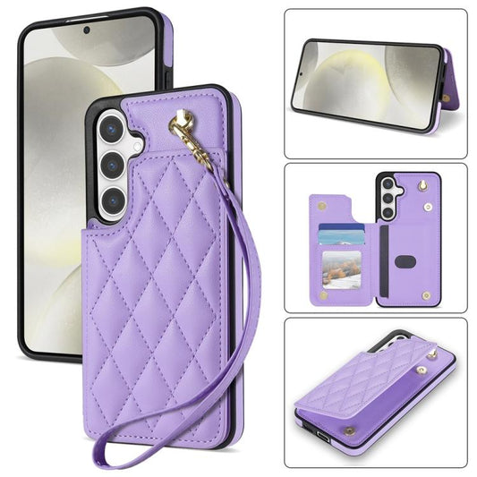 For Samsung Galaxy S25+ 5G Rhombic Dual Buckle Card Slots Phone Case with Lanyard(Purple) - Galaxy S25+ 5G Cases by PMC Jewellery | Online Shopping South Africa | PMC Jewellery | Buy Now Pay Later Mobicred