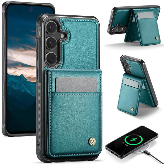 For Samsung Galaxy S25 5G JEEHOOD J06 British Style RFID MagSafe Card Bag PU Phone Case(Green) - Galaxy S25 5G Cases by JEEHOOD | Online Shopping South Africa | PMC Jewellery | Buy Now Pay Later Mobicred