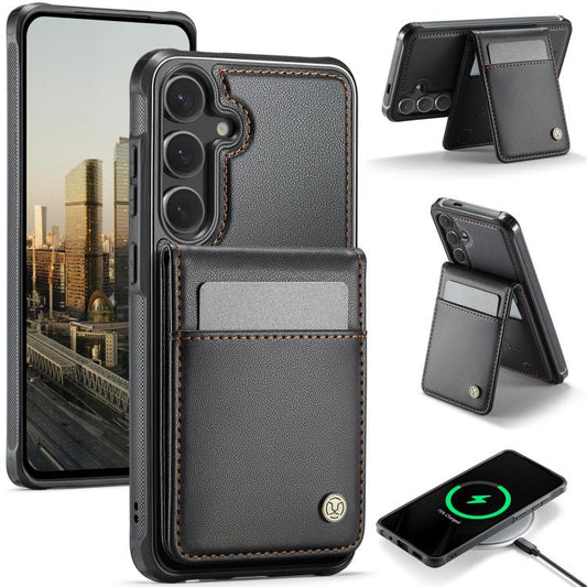 For Samsung Galaxy S25+ 5G JEEHOOD J06 British Style RFID MagSafe Card Bag PU Phone Case(Black) - Galaxy S25+ 5G Cases by JEEHOOD | Online Shopping South Africa | PMC Jewellery | Buy Now Pay Later Mobicred