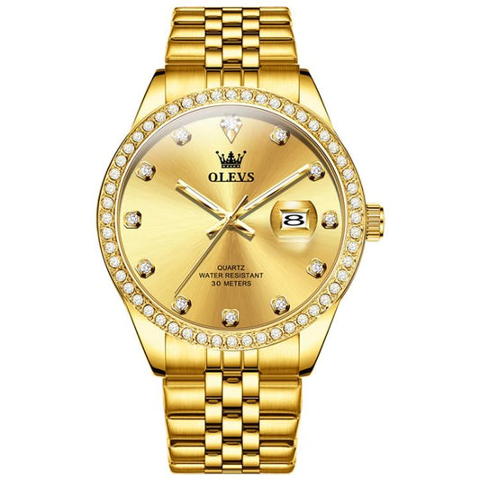 OLEVS 3629 Men Diamond Bezel Luminous Waterproof Quartz Watch(Gold) - Metal Strap Watches by OLEVS | Online Shopping South Africa | PMC Jewellery | Buy Now Pay Later Mobicred