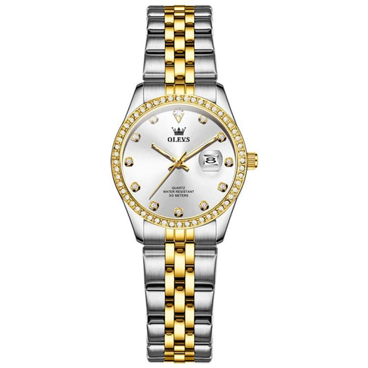 OLEVS 3629 Women Diamond Bezel Luminous Waterproof Quartz Watch(Gold Silver) - Metal Strap Watches by OLEVS | Online Shopping South Africa | PMC Jewellery | Buy Now Pay Later Mobicred