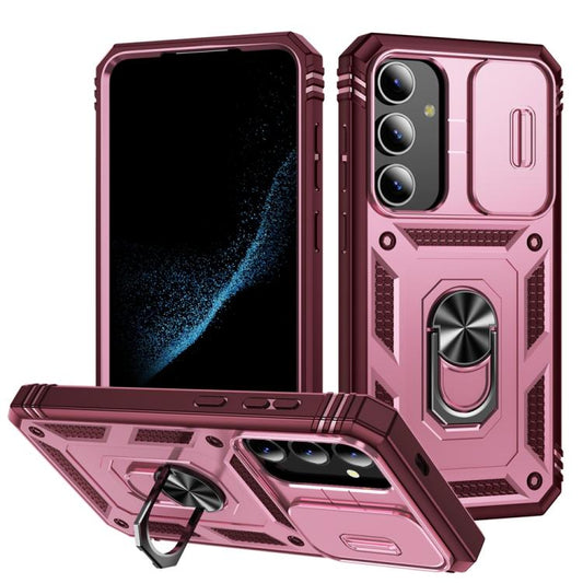 For Samsung Galaxy S25+ 5G Sliding Camshield TPU Hybrid PC Phone Case with Holder(Pink+Rose Red) - Galaxy S25+ 5G Cases by PMC Jewellery | Online Shopping South Africa | PMC Jewellery | Buy Now Pay Later Mobicred