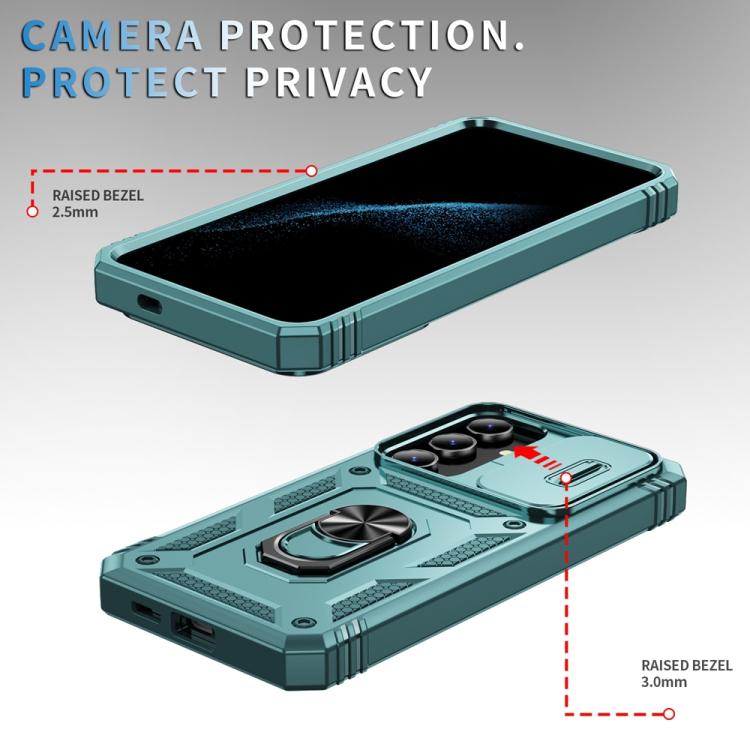 For Samsung Galaxy S25+ 5G Sliding Camshield TPU Hybrid PC Phone Case with Holder(Green) - Galaxy S25+ 5G Cases by PMC Jewellery | Online Shopping South Africa | PMC Jewellery | Buy Now Pay Later Mobicred