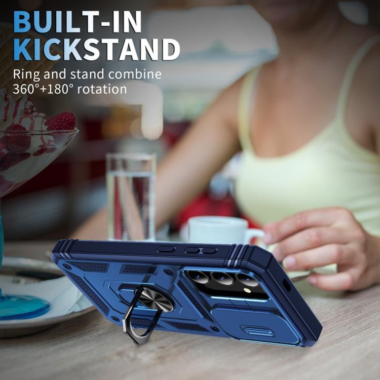 For Samsung Galaxy S25 5G Sliding Camshield TPU Hybrid PC Phone Case with Holder(Navy Blue) - Galaxy S25 5G Cases by PMC Jewellery | Online Shopping South Africa | PMC Jewellery | Buy Now Pay Later Mobicred