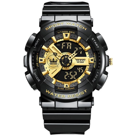 OLEVS 1102 Men Multifunctional Smart Waterproof Electronic Watch(Black + Gold) - Silicone Strap Watches by OLEVS | Online Shopping South Africa | PMC Jewellery | Buy Now Pay Later Mobicred