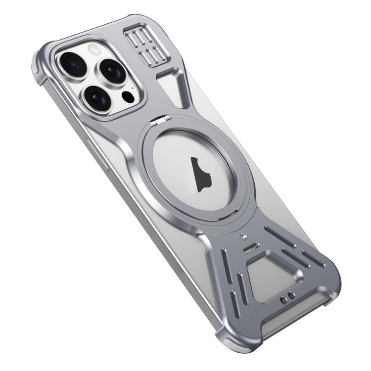 For iPhone 15 Pro Armor 360 Holder Frameless Alloy MagSafe Phone Case(Space Gray) - iPhone 15 Pro Cases by PMc TechLife | Online Shopping South Africa | PMc TechLife | Buy Now Pay Later Mobicred