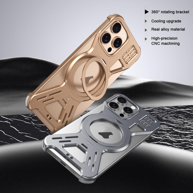 For iPhone 15 Pro Max Armor 360 Holder Frameless Alloy MagSafe Phone Case(Black) - iPhone 15 Pro Max Cases by PMc TechLife | Online Shopping South Africa | PMc TechLife | Buy Now Pay Later Mobicred