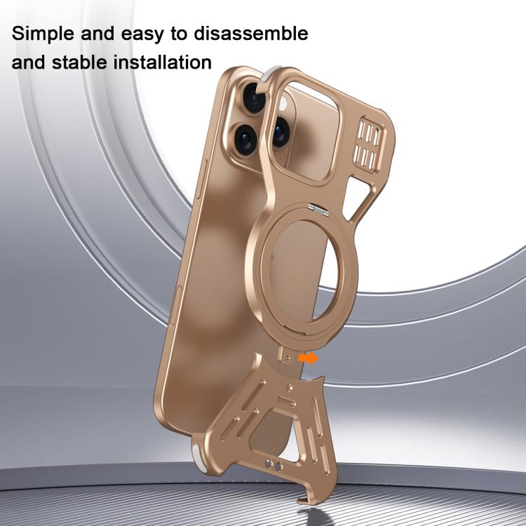 For iPhone 15 Pro Armor 360 Holder Frameless Alloy MagSafe Phone Case(Space Gray) - iPhone 15 Pro Cases by PMc TechLife | Online Shopping South Africa | PMc TechLife | Buy Now Pay Later Mobicred