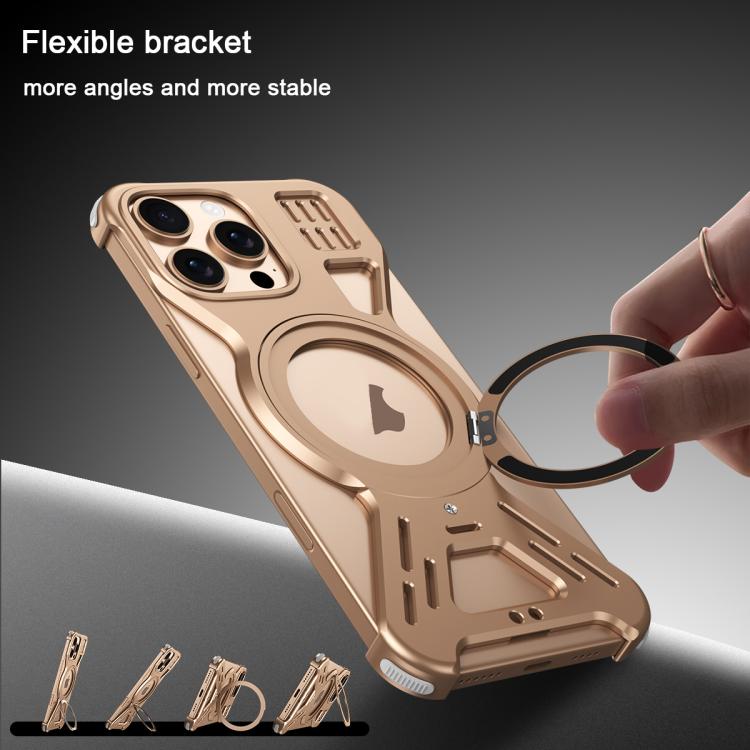 For iPhone 16 Pro Armor 360 Holder Frameless Alloy MagSafe Phone Case(Black) - iPhone 16 Pro Cases by PMc TechLife | Online Shopping South Africa | PMc TechLife | Buy Now Pay Later Mobicred