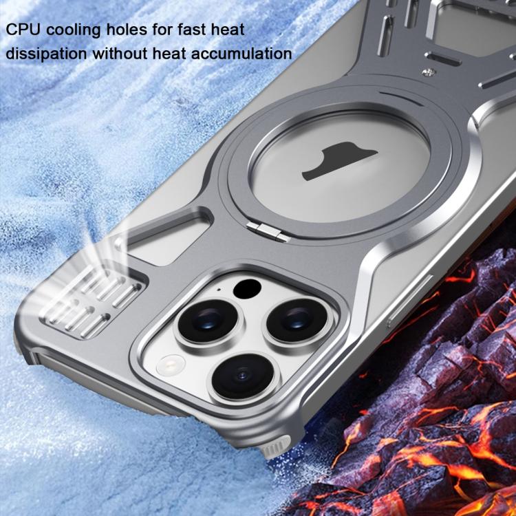 For iPhone 15 Pro Armor 360 Holder Frameless Alloy MagSafe Phone Case(Black) - iPhone 15 Pro Cases by PMc TechLife | Online Shopping South Africa | PMc TechLife | Buy Now Pay Later Mobicred