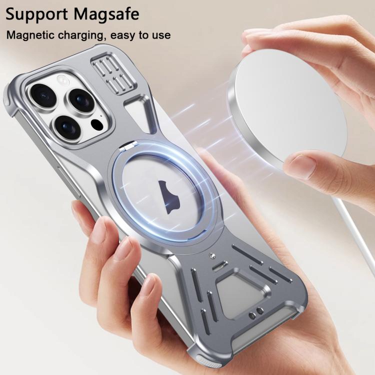 For iPhone 15 Pro Max Armor 360 Holder Frameless Alloy MagSafe Phone Case(Black) - iPhone 15 Pro Max Cases by PMc TechLife | Online Shopping South Africa | PMc TechLife | Buy Now Pay Later Mobicred