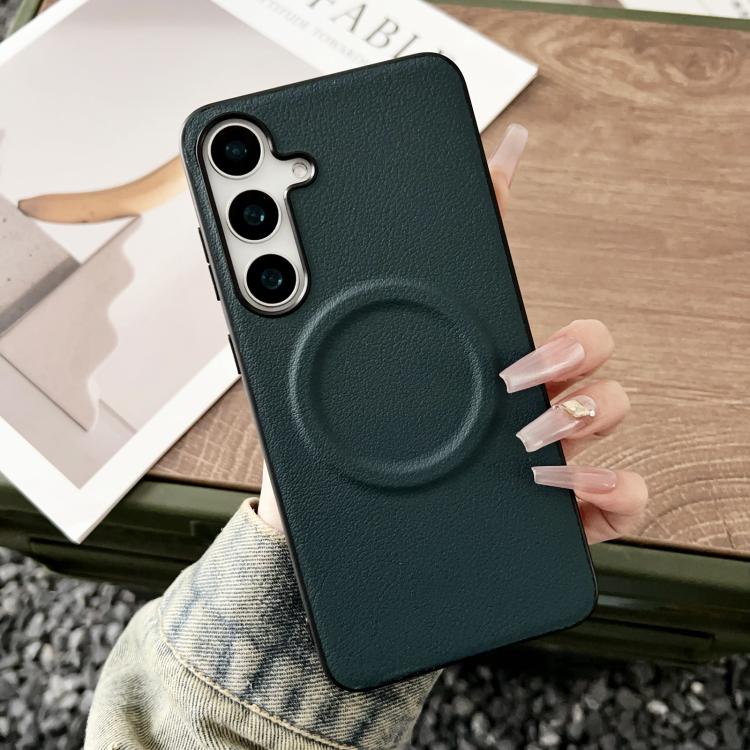 For Samsung Galaxy S25 5G Magsafe Magnetic Plain Leather Phone Case(Dark Green) - Galaxy S25 5G Cases by PMC TechLife | Online Shopping South Africa | PMC TechLife | Buy Now Pay Later Mobicred
