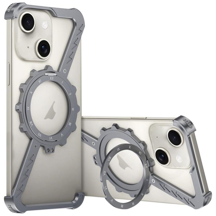 For iPhone 14 Z-shaped Frameless Metal 360 Holder MagSafe Phone Case(Space Grey) - iPhone 14 Cases by PMc TechLife | Online Shopping South Africa | PMc TechLife | Buy Now Pay Later Mobicred