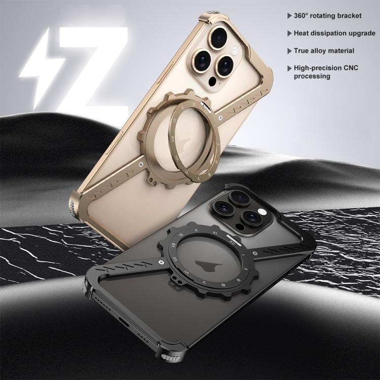 For iPhone 14 Pro Z-shaped Frameless Metal 360 Holder MagSafe Phone Case(Black) - iPhone 14 Pro Cases by PMc TechLife | Online Shopping South Africa | PMc TechLife | Buy Now Pay Later Mobicred