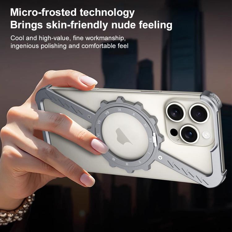 For iPhone 16 Pro Z-shaped Frameless Metal 360 Holder MagSafe Phone Case(Black) - iPhone 16 Pro Cases by PMc TechLife | Online Shopping South Africa | PMc TechLife | Buy Now Pay Later Mobicred