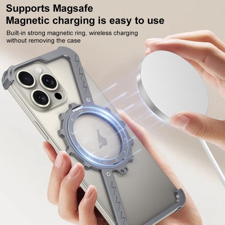 For iPhone 13 Z-shaped Frameless Metal 360 Holder MagSafe Phone Case(Space Grey) - iPhone 13 Cases by PMc TechLife | Online Shopping South Africa | PMc TechLife | Buy Now Pay Later Mobicred