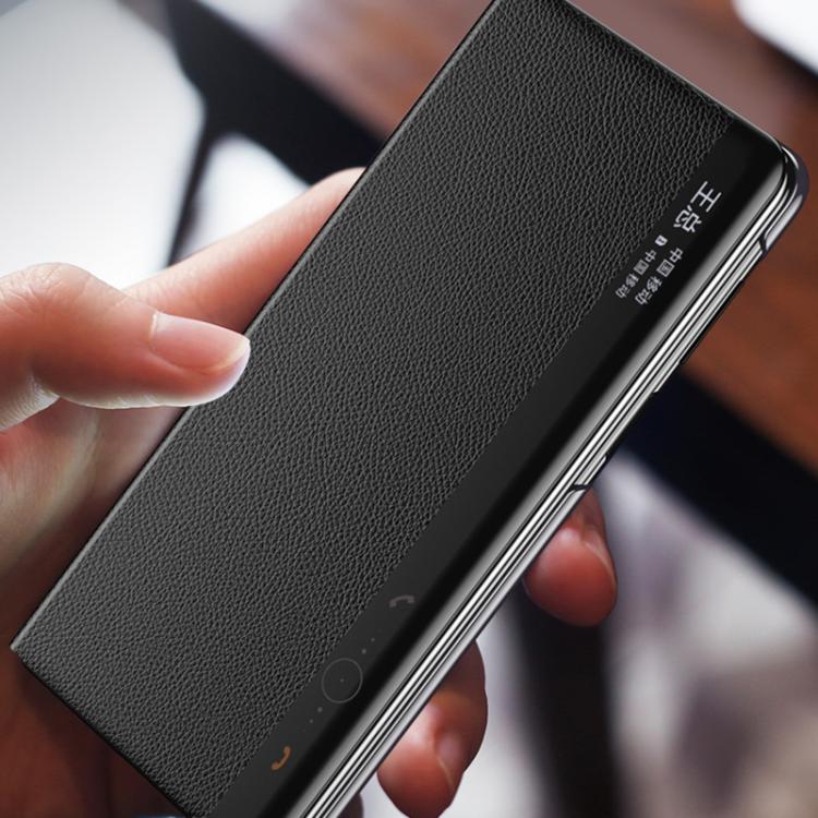 For Huawei Mate X6 Electroplating Litchi Pattern Grain Leather Smart Window MagSafe Phone Leather Case(Black) - Huawei Cases by PMC TechLife | Online Shopping South Africa | PMC TechLife | Buy Now Pay Later Mobicred