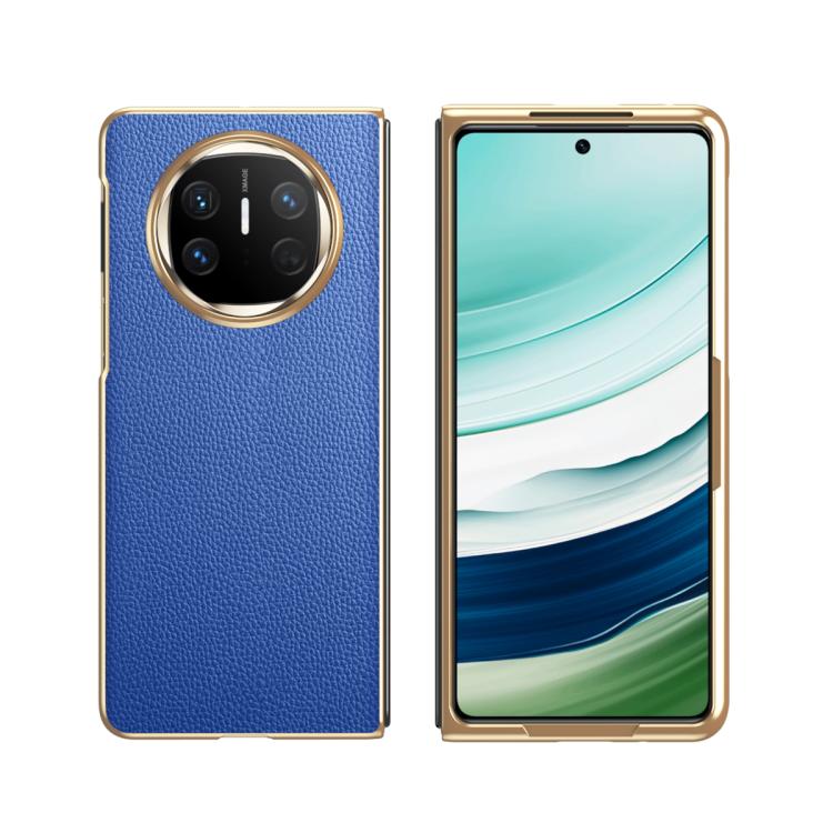 For Huawei Mate X6 Electroplated Litchi Pattern Phone Leather Case with Glass Lens(Blue) - Huawei Cases by PMC TechLife | Online Shopping South Africa | PMC TechLife | Buy Now Pay Later Mobicred