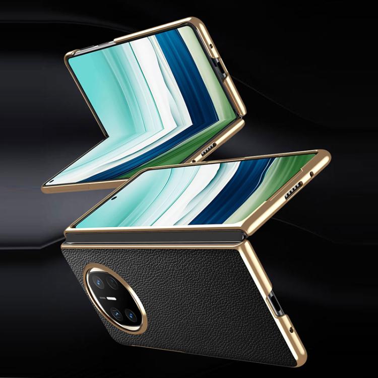 For Huawei Mate X6 Electroplated Litchi Pattern Phone Leather Case with Glass Lens(Blue) - Huawei Cases by PMC TechLife | Online Shopping South Africa | PMC TechLife | Buy Now Pay Later Mobicred