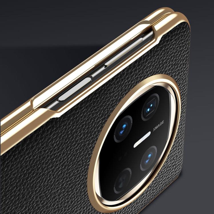 For Huawei Mate X6 Electroplated Litchi Pattern Phone Leather Case with Glass Lens(Blue) - Huawei Cases by PMC TechLife | Online Shopping South Africa | PMC TechLife | Buy Now Pay Later Mobicred