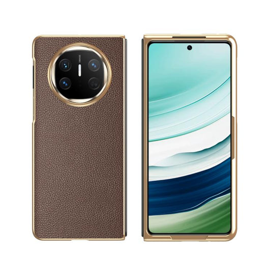 For Huawei Mate X6 Electroplated Litchi Pattern Phone Leather Case with Glass Lens(Coffee) - Huawei Cases by PMC Jewellery | Online Shopping South Africa | PMC Jewellery | Buy Now Pay Later Mobicred