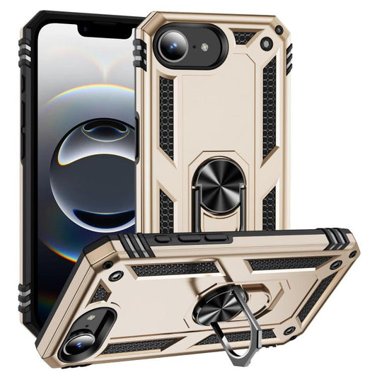 For iPhone 16e Shockproof TPU Hybrid PC Phone Case with Holder(Gold) - iPhone 16e Cases by PMC Jewellery | Online Shopping South Africa | PMC Jewellery | Buy Now Pay Later Mobicred