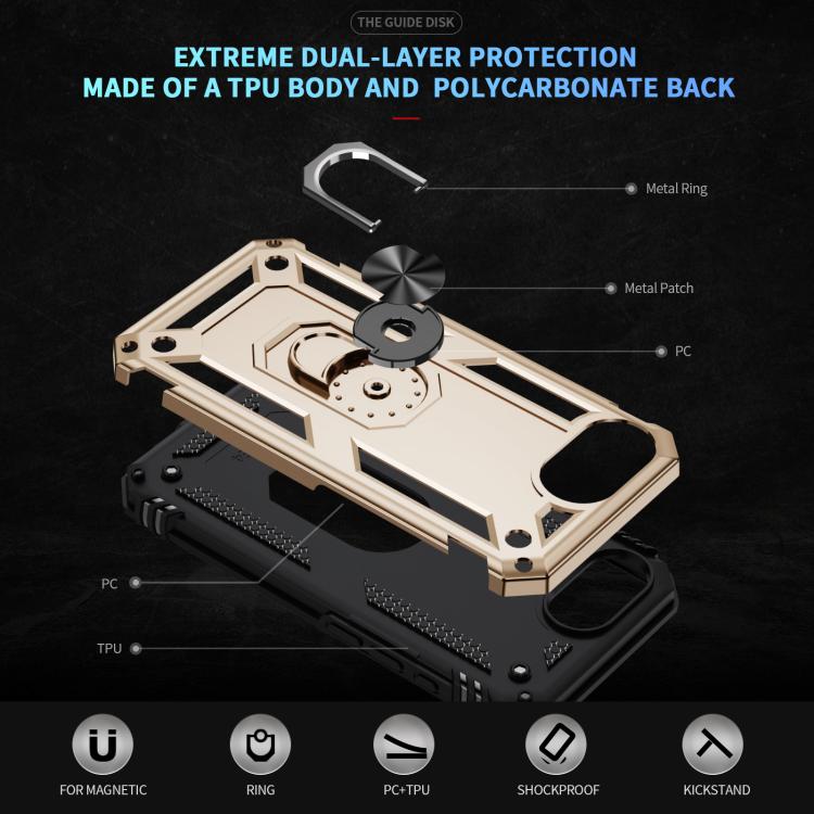 For iPhone 16e Shockproof TPU Hybrid PC Phone Case with Holder(Gold) - iPhone 16e Cases by PMC TechLife | Online Shopping South Africa | PMC TechLife | Buy Now Pay Later Mobicred