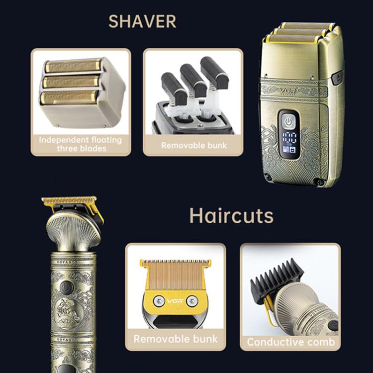 VGR V-649 USB Digital Display Electric Hair Clipper & Shaver Set(Gold) - free shipping - PMC TechLife - Order now!