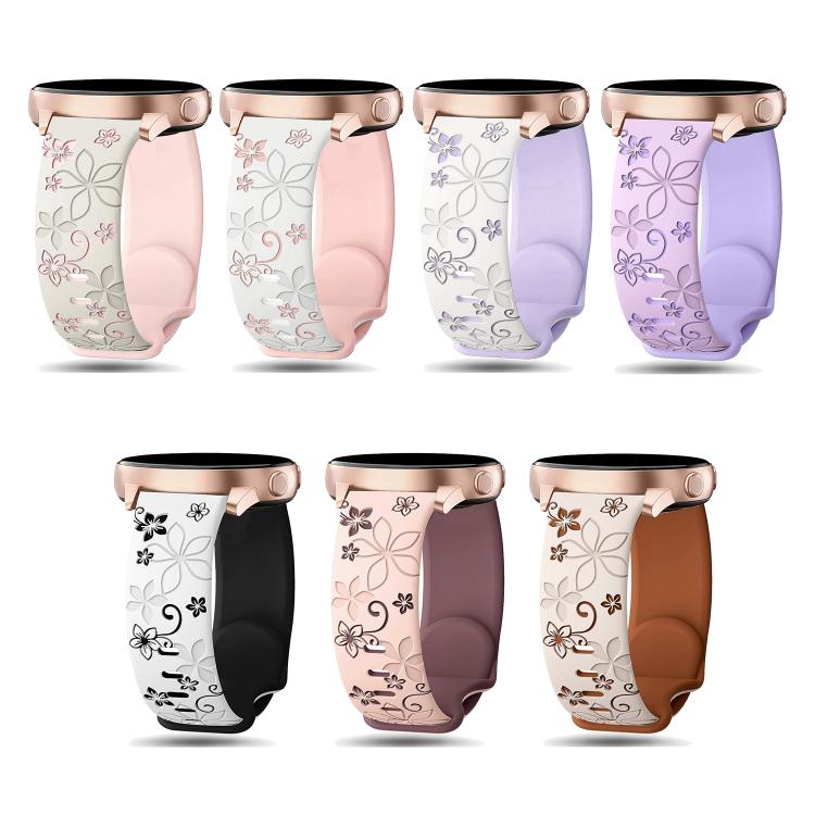 20mm Two Color Bauhinia Embossed Silicone Watch Band(Starlight Brown) - free shipping - PMc TechLife - Order now!