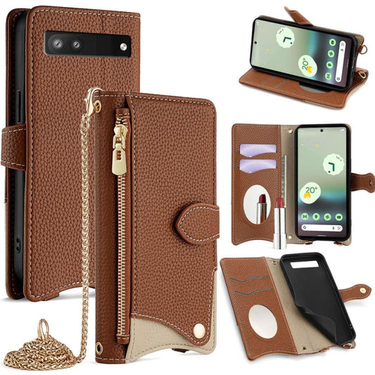 For Google Pixel 6a Crossbody Chain Fishtail Litchi Leather Phone Case(Brown) - Google Cases by PMC Jewellery | Online Shopping South Africa | PMC Jewellery | Buy Now Pay Later Mobicred