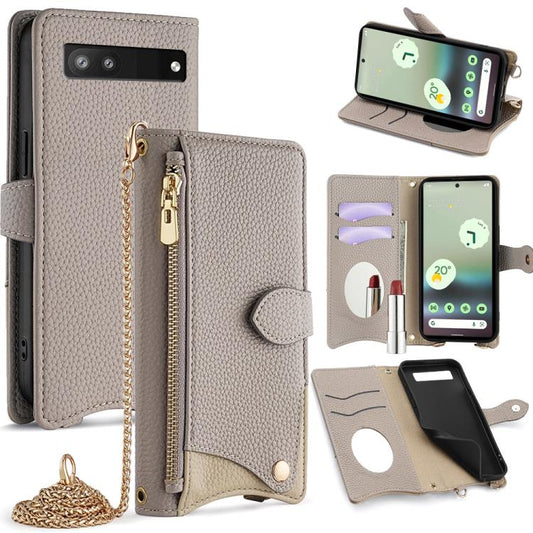 For Google Pixel 6a Crossbody Chain Fishtail Litchi Leather Phone Case(Grey) - Google Cases by PMC Jewellery | Online Shopping South Africa | PMC Jewellery | Buy Now Pay Later Mobicred