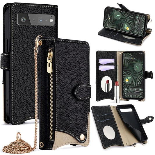 For Google Pixel 6 Pro Crossbody Chain Fishtail Litchi Leather Phone Case(Black) - Google Cases by PMC Jewellery | Online Shopping South Africa | PMC Jewellery | Buy Now Pay Later Mobicred