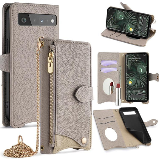 For Google Pixel 6 Pro Crossbody Chain Fishtail Litchi Leather Phone Case(Grey) - Google Cases by PMC Jewellery | Online Shopping South Africa | PMC Jewellery | Buy Now Pay Later Mobicred