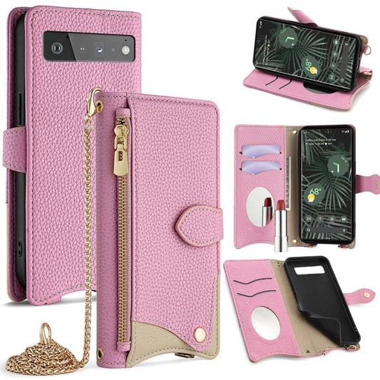 For Google Pixel 6 Pro Crossbody Chain Fishtail Litchi Leather Phone Case(Pink) - Google Cases by PMC Jewellery | Online Shopping South Africa | PMC Jewellery | Buy Now Pay Later Mobicred