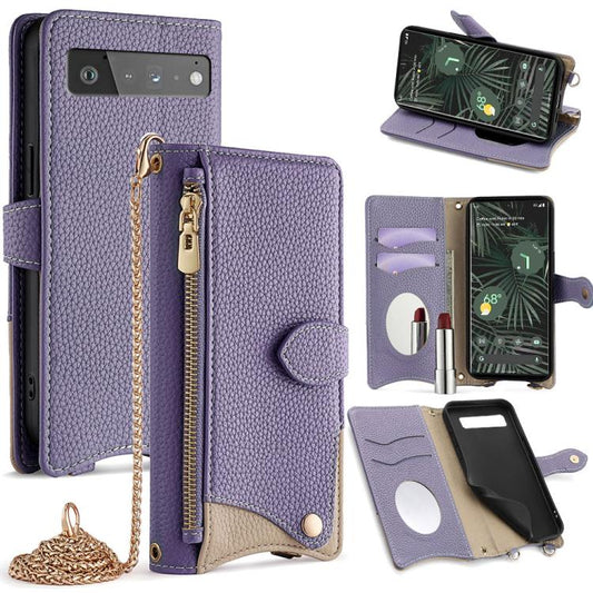 For Google Pixel 6 Pro Crossbody Chain Fishtail Litchi Leather Phone Case(Purple) - Google Cases by PMC Jewellery | Online Shopping South Africa | PMC Jewellery | Buy Now Pay Later Mobicred