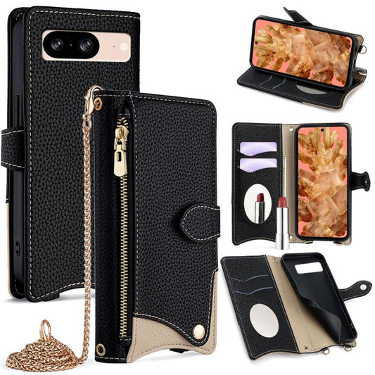 For Google Pixel 8 Crossbody Chain Fishtail Litchi Leather Phone Case(Black) - Google Cases by PMC Jewellery | Online Shopping South Africa | PMC Jewellery | Buy Now Pay Later Mobicred