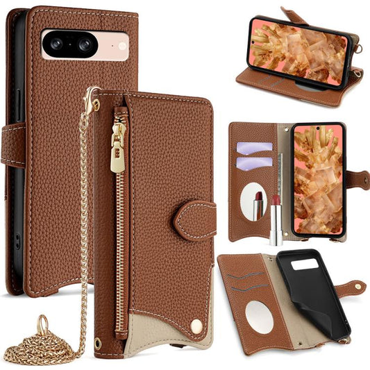 For Google Pixel 8 Crossbody Chain Fishtail Litchi Leather Phone Case(Brown) - Google Cases by PMC Jewellery | Online Shopping South Africa | PMC Jewellery | Buy Now Pay Later Mobicred