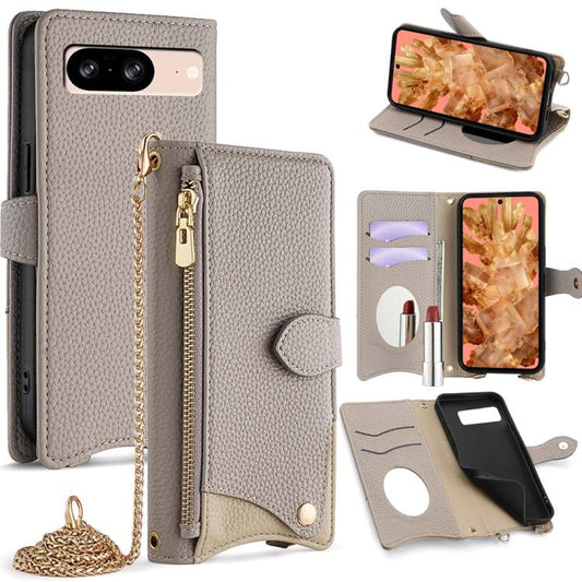 For Google Pixel 8 Crossbody Chain Fishtail Litchi Leather Phone Case(Grey) - Google Cases by PMC Jewellery | Online Shopping South Africa | PMC Jewellery | Buy Now Pay Later Mobicred