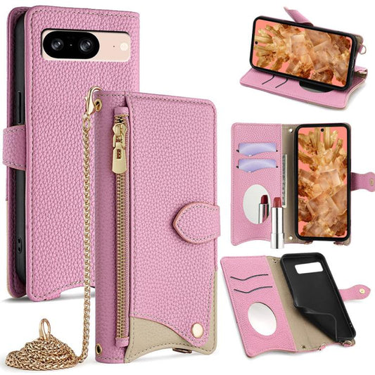 For Google Pixel 8 Crossbody Chain Fishtail Litchi Leather Phone Case(Pink) - Google Cases by PMC Jewellery | Online Shopping South Africa | PMC Jewellery | Buy Now Pay Later Mobicred