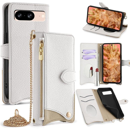 For Google Pixel 8 Crossbody Chain Fishtail Litchi Leather Phone Case(White) - Google Cases by PMC Jewellery | Online Shopping South Africa | PMC Jewellery | Buy Now Pay Later Mobicred