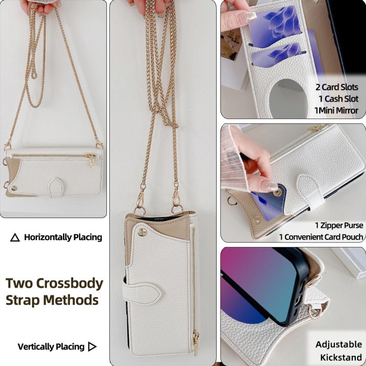 For Google Pixel 8 Crossbody Chain Fishtail Litchi Leather Phone Case(White) - Google Cases by PMC TechLife | Online Shopping South Africa | PMC TechLife | Buy Now Pay Later Mobicred