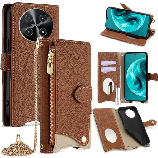 For Huawei nova 12i / Enjoy 70 Pro Crossbody Chain Fishtail Litchi Leather Phone Case(Brown) - Huawei Cases by PMC Jewellery | Online Shopping South Africa | PMC Jewellery | Buy Now Pay Later Mobicred