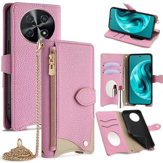 For Huawei nova 12i / Enjoy 70 Pro Crossbody Chain Fishtail Litchi Leather Phone Case(Pink) - Huawei Cases by PMC Jewellery | Online Shopping South Africa | PMC Jewellery | Buy Now Pay Later Mobicred