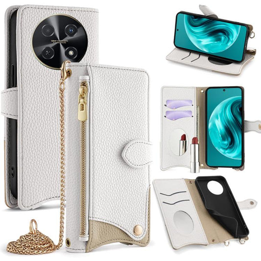 For Huawei nova 12i / Enjoy 70 Pro Crossbody Chain Fishtail Litchi Leather Phone Case(White) - Huawei Cases by PMC Jewellery | Online Shopping South Africa | PMC Jewellery | Buy Now Pay Later Mobicred